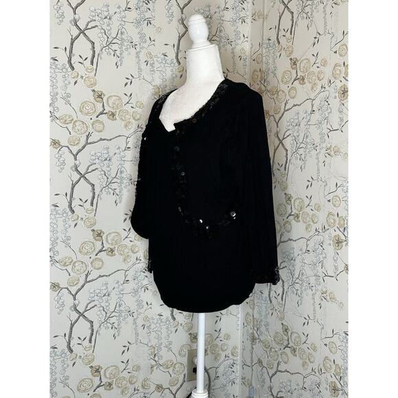 NWT Notations Women's Top Size 1X Sequined Layered Stretch Black - Picture 4 of 8